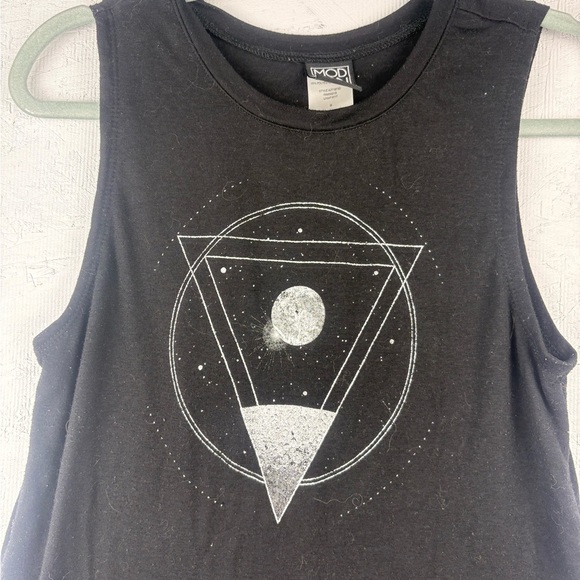 MODERN LUX Black Moon Graphic Sleeveless Top Criss Cross Front Small Punk Grunge - Picture 4 of 9